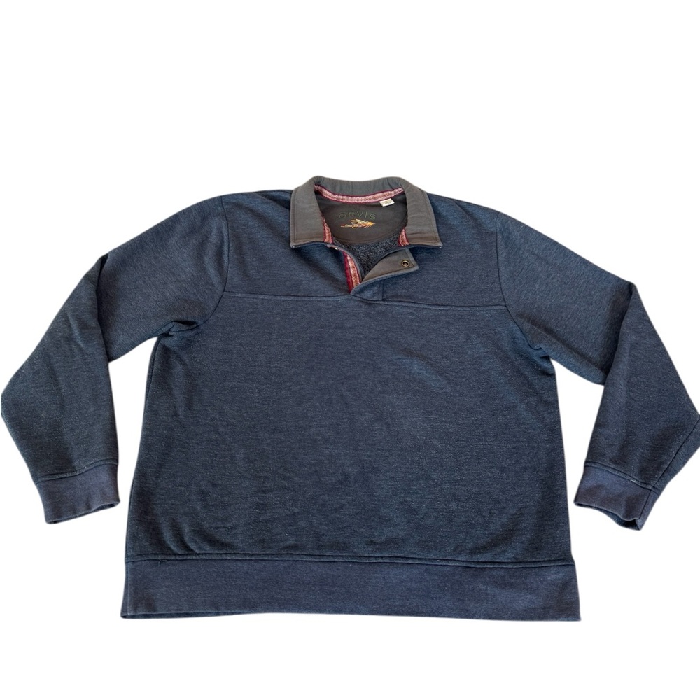 Orvis Mens SZ XL Pullover Sweater Jacket Blue Fleece Lined Sweatshirt 1/4 Zip